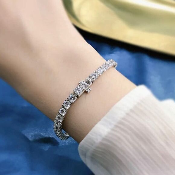 💛 18k White Gold Plated 925 CZ Tennis Bracelet - Picture 11 of 12